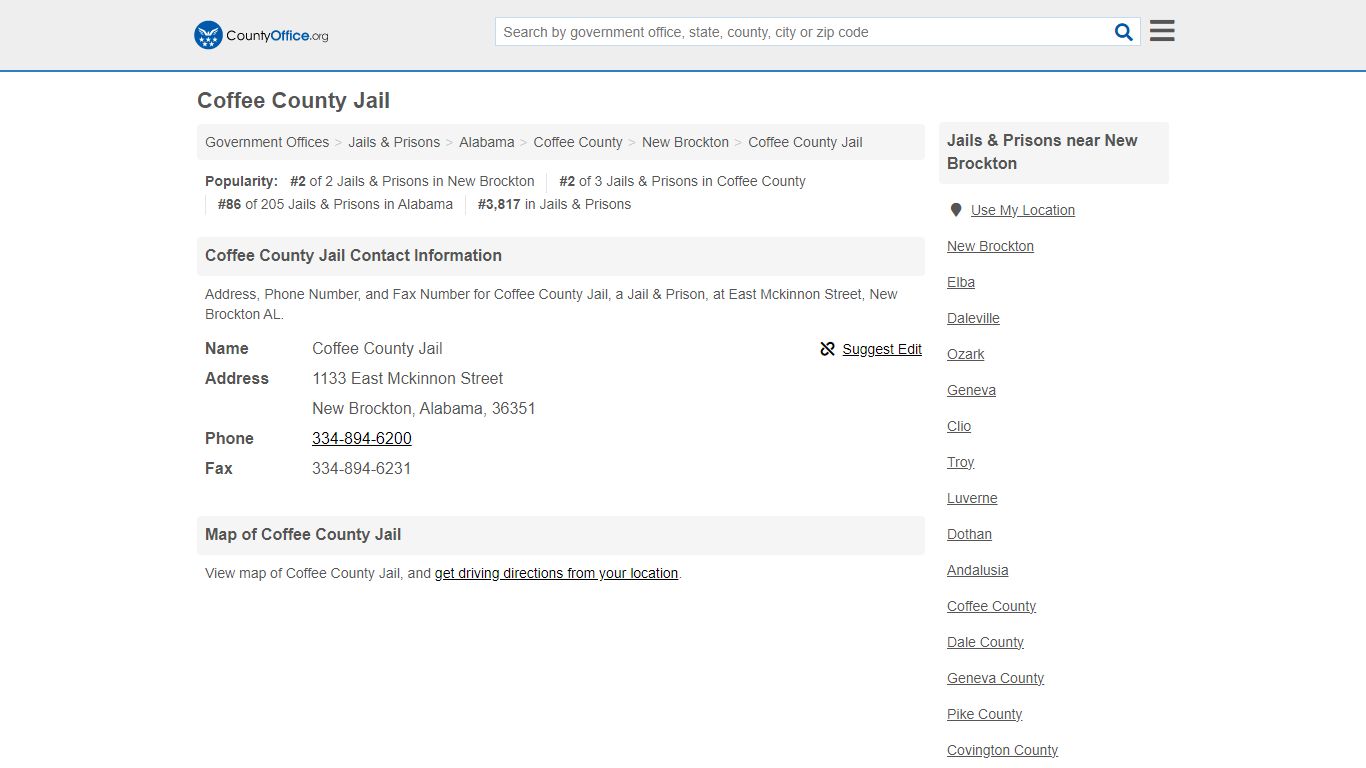 Coffee County Jail - New Brockton, AL (Address, Phone, and Fax)