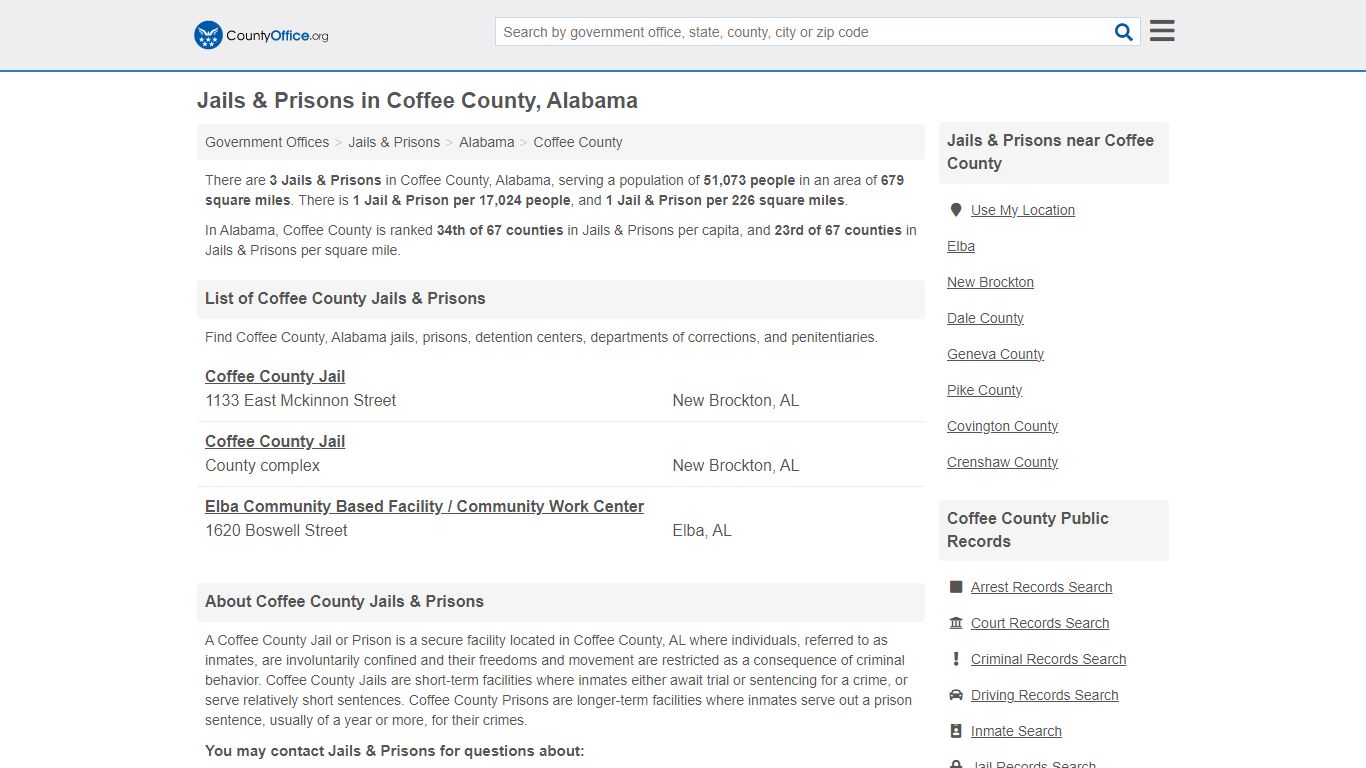 Jails & Prisons - Coffee County, AL (Inmate Rosters & Records)