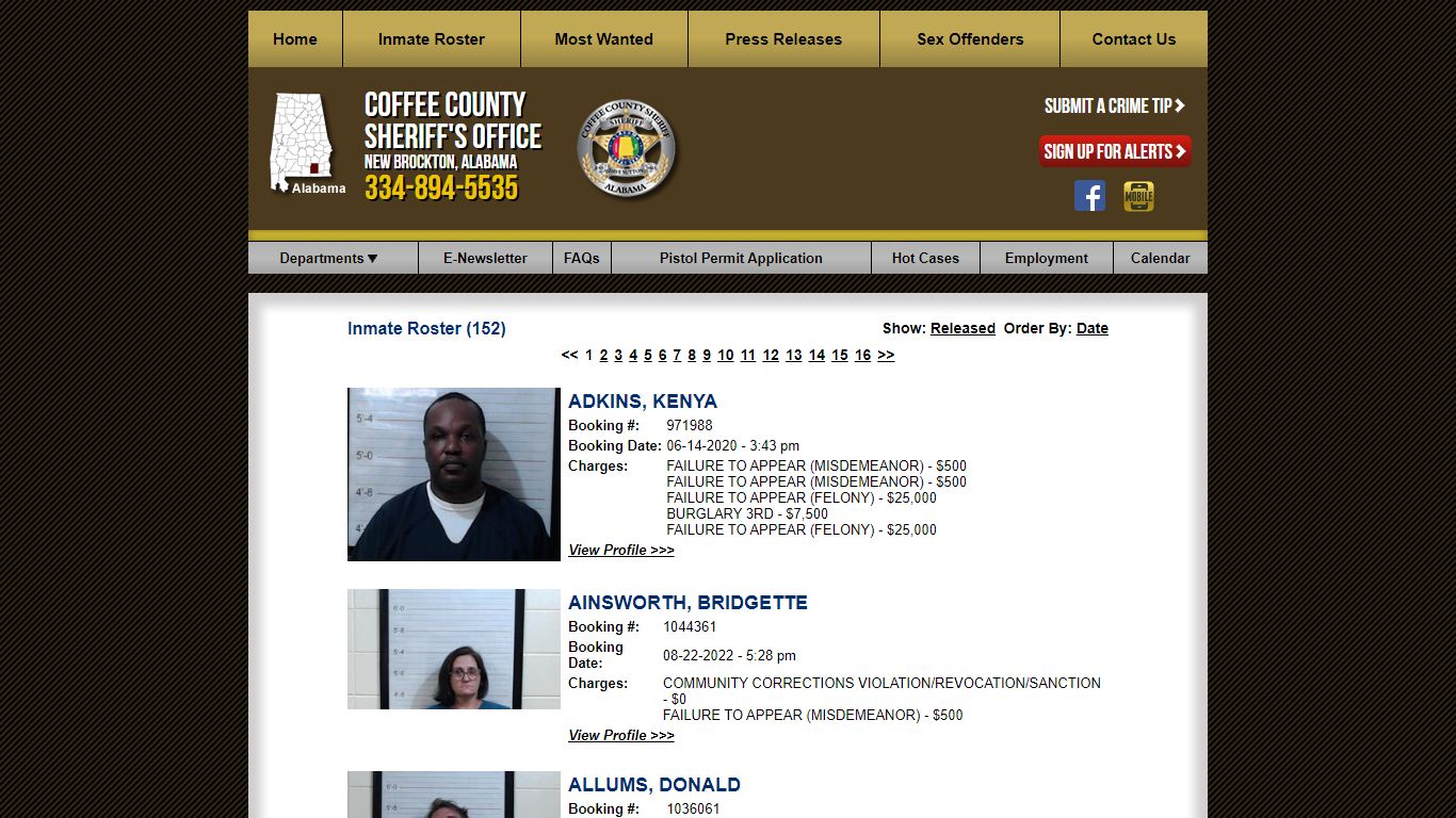 Inmate Roster - Current Inmates - Coffee County Sheriff AL